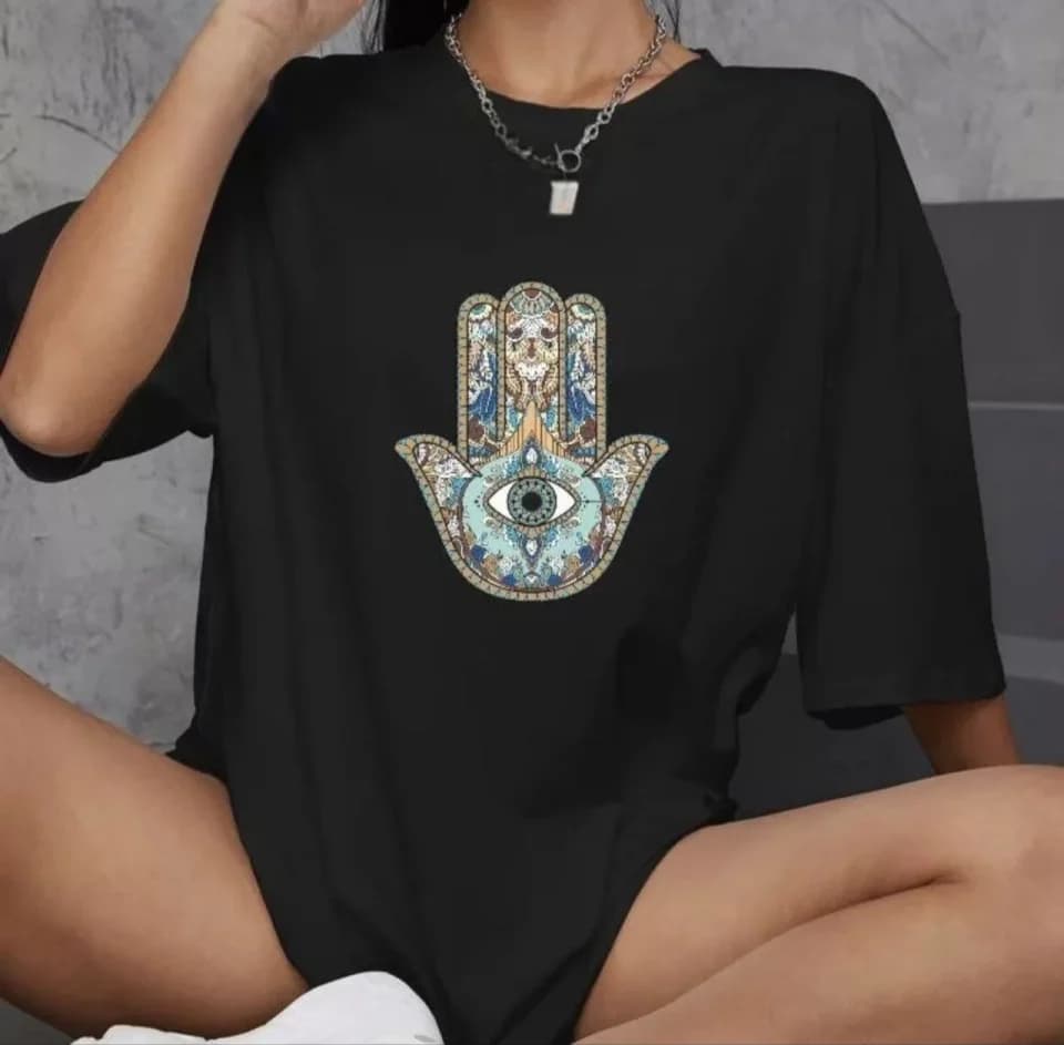 Unisex Bisiklet Yaka Baskılı Oversize T-Shirt - Siyah — görsel 1/1