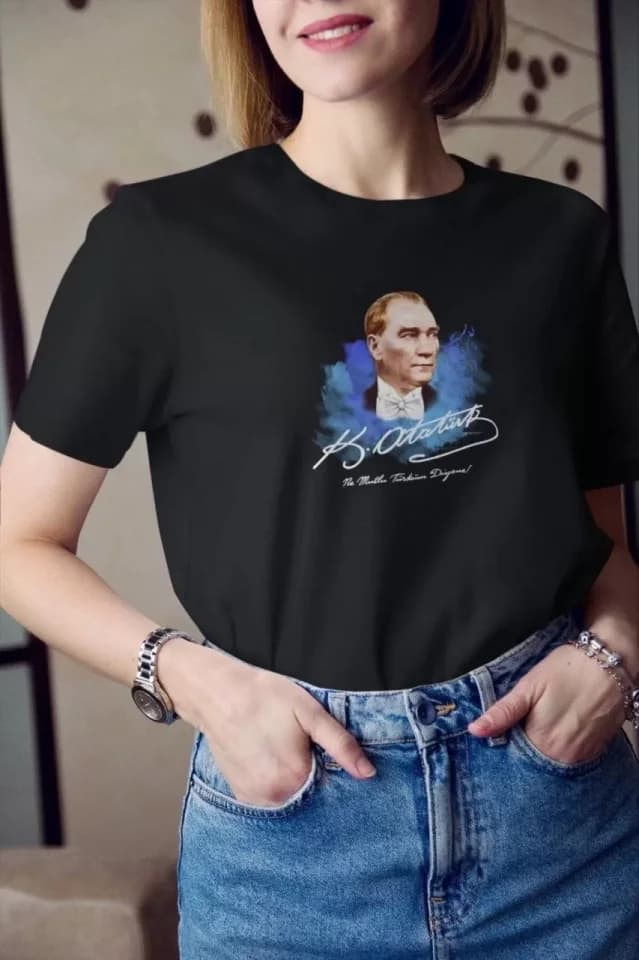 Unisex Bisiklet Yaka Baskılı Oversize T-Shirt - Siyah — görsel 1/1