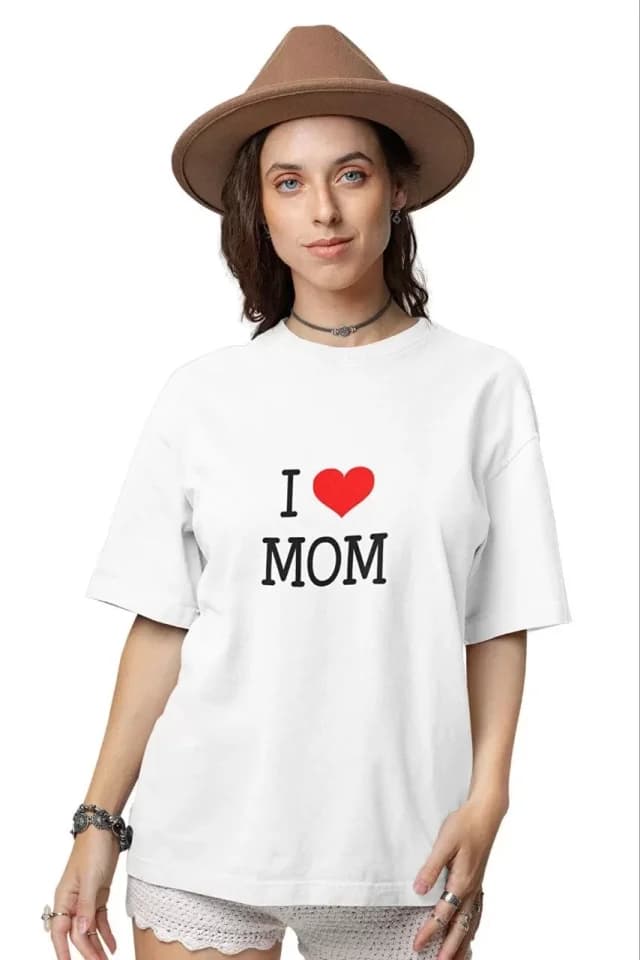 Unisex Bisiklet Yaka Baskılı Oversize T-Shirt - Beyaz — görsel 1/1