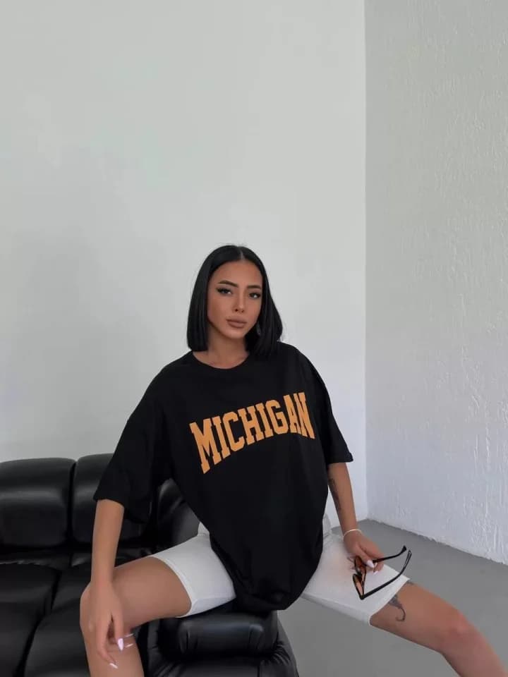 Unisex Bisiklet Yaka Baskılı Oversize T-Shirt - Beyaz — görsel 1/4