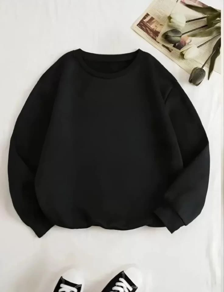Üç İplik Biskilet Yaka Basic SweatShirt - Siyah — görsel 1/1