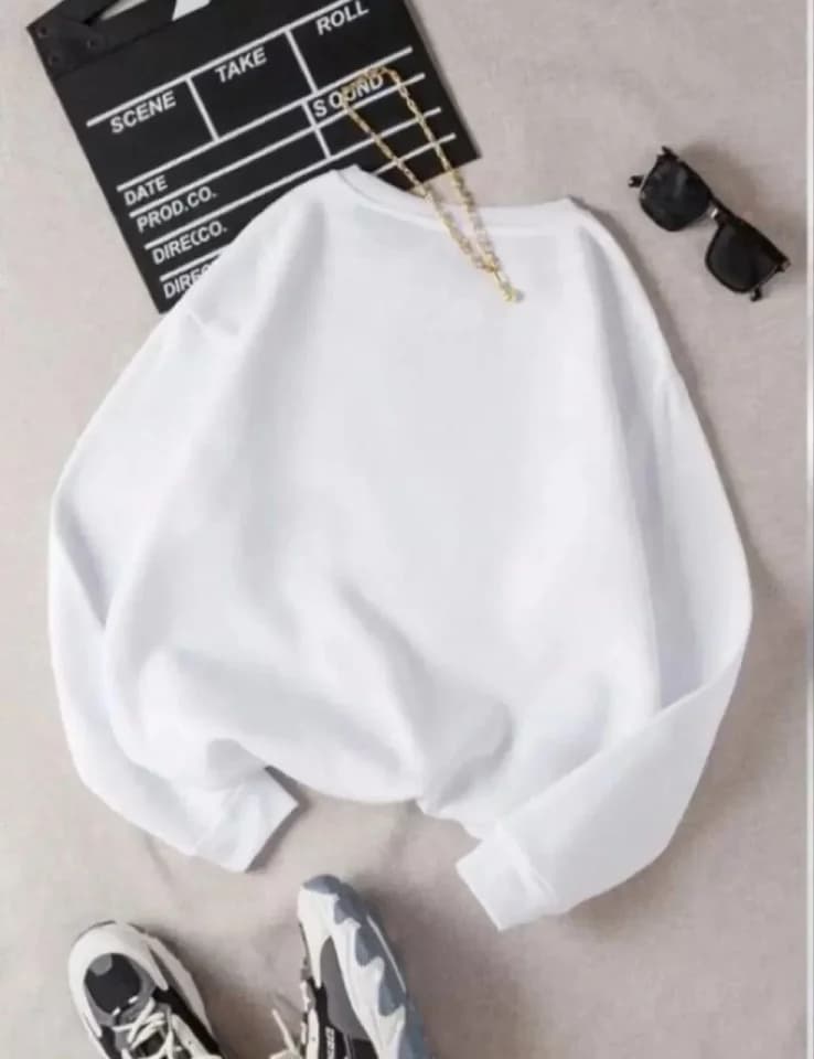 Üç İplik Biskilet Yaka Basic SweatShirt - Beyaz — görsel 1/1