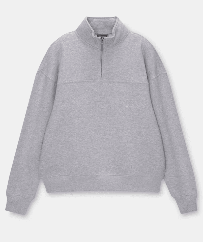 Oversize Yarım Farmuarlı Yakalı Basic SweatShirt - Gri — görsel 1/1