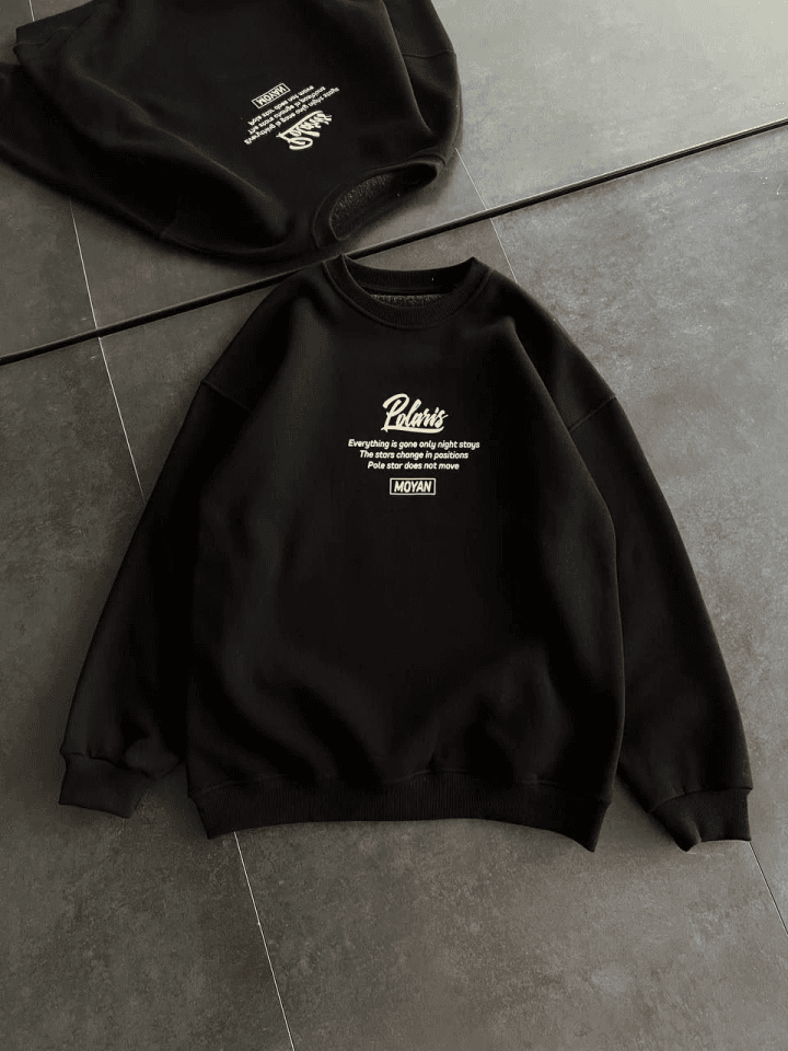 Kışlık Bisiklet Yaka Ön Ve Arka Baskılı SweatShirt - Siyah — görsel 1/4
