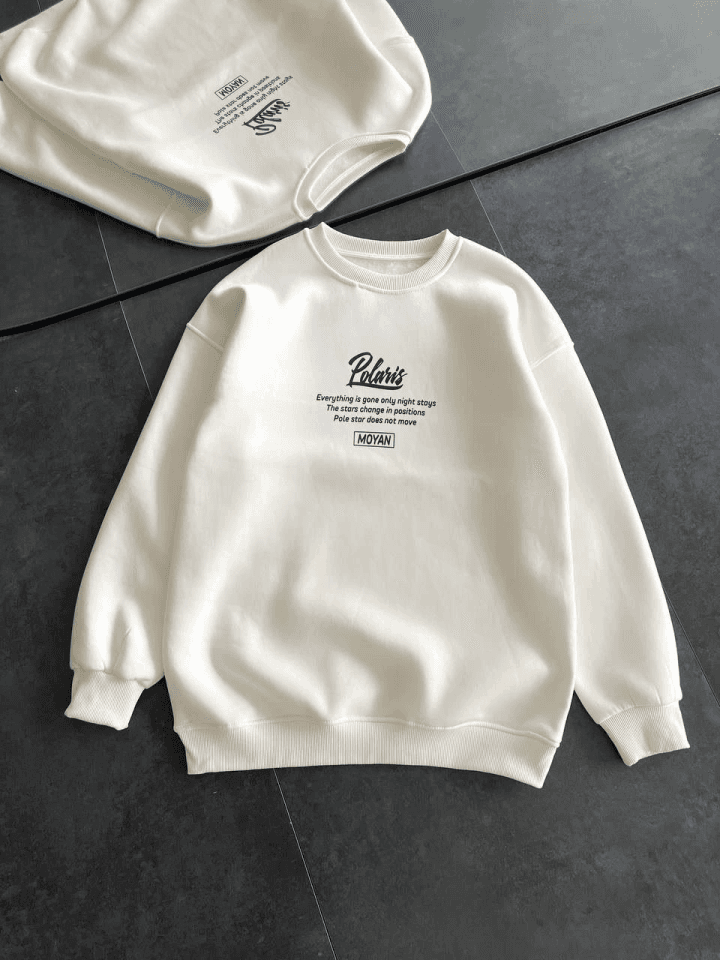 Kışlık Bisiklet Yaka Ön Ve Arka Baskılı SweatShirt - Beyaz — görsel 1/4