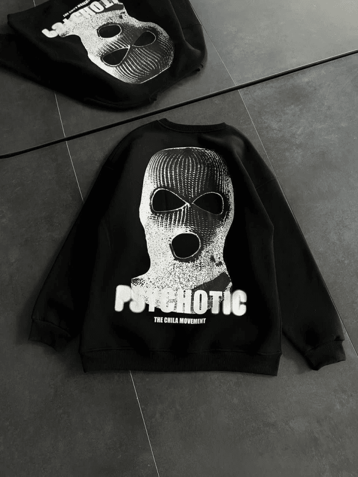 Kışlık Bisiklet Yaka Baskılı SweatShirt - Siyah — görsel 1/3