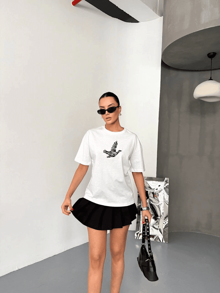 Kısa Kol Baskılı T-shirt - Beyaz — görsel 1/4