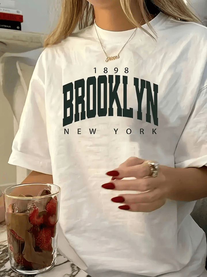 Baskılı Oversize Bisiklet Yaka T-shirt - Beyaz — görsel 1/4