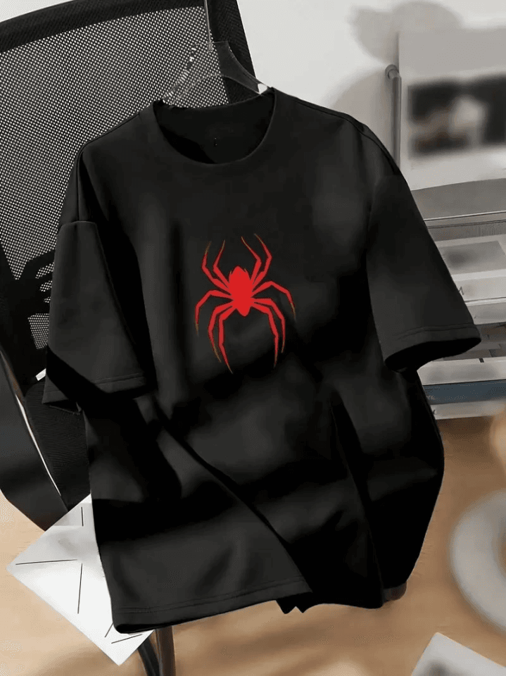 Baskılı Oversize Bisiklet Yaka T-shirt - Siyah — görsel 1/3