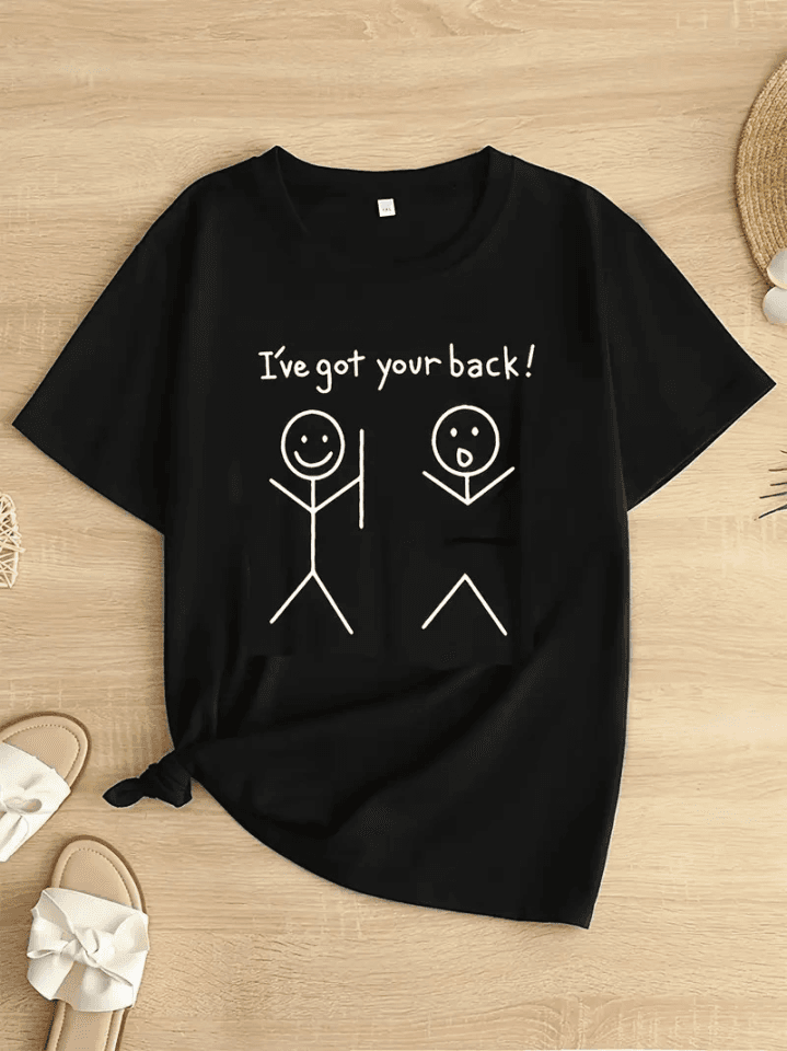 Baskılı Oversize Bisiklet Yaka T-shirt - Siyah