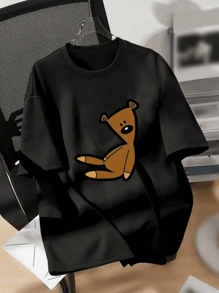 Baskılı Oversize Bisiklet Yaka T-shirt - Siyah — görsel 1/4
