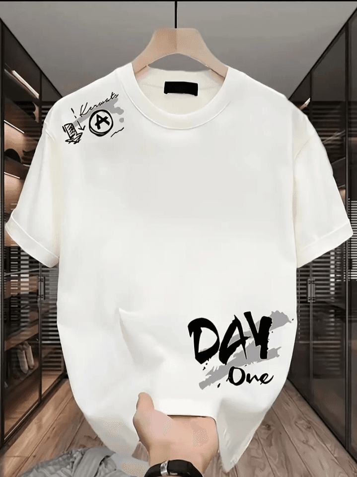 Baskılı Oversize Bisiklet Yaka T-shirt - Beyaz — görsel 1/4