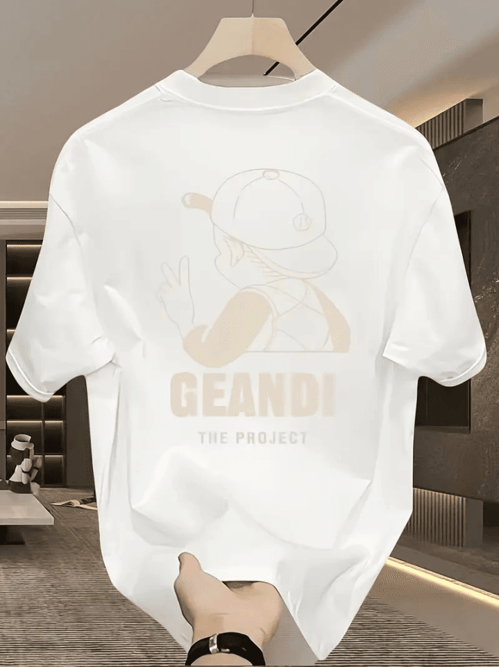 Geniş Kesim Pamuklu Tişört - GANDHI The Project Baskılı, Beyaz, Rahat Kesim, Kısa Kollu, Günlük Kıyafet, Her Gün Giyilebilecek Tişört- Beyaz — görsel 1/4