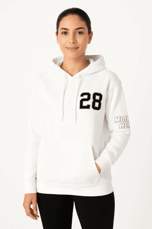 Üç İplik Kapüşonlu Ön Ve Arka Baskılı SweatShirt Hoodie - Beyaz