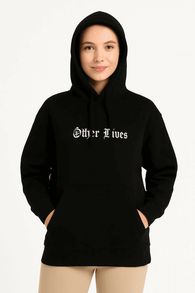 Üç İplik Kapşonlu ön Ve Arka Baskılı SweatShirt Hoodie- Siyah — görsel 1/4