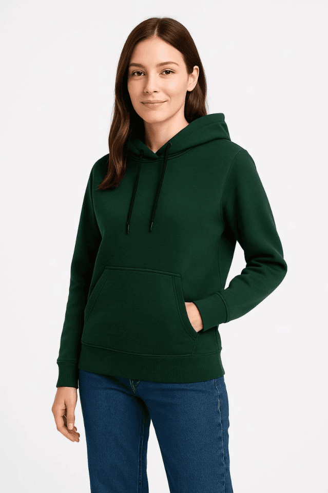 Üç İplik Kapüşonlu Kanguru Çepli SweatShirt Hoodie - Haki