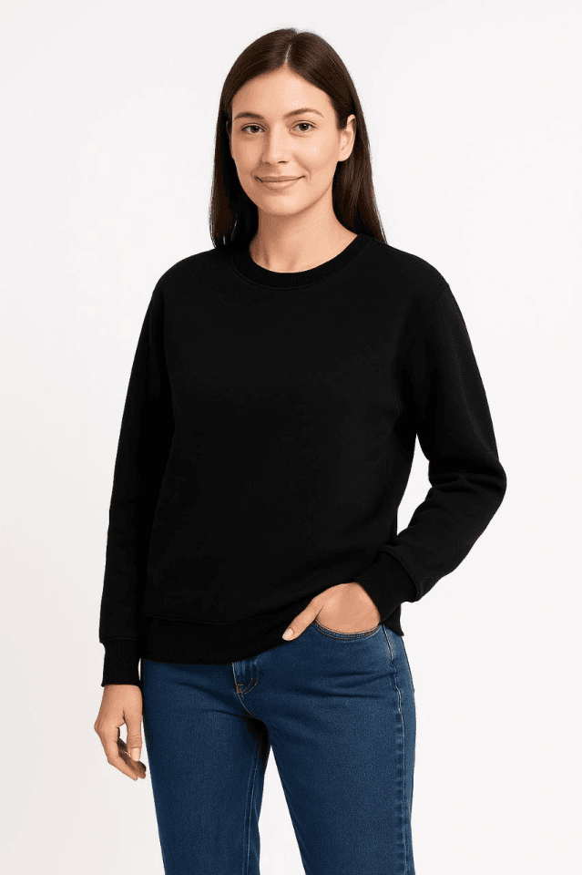 Üç İplik Düz Bisiklet Yaka SweatShirt - Siyah — görsel 1/4