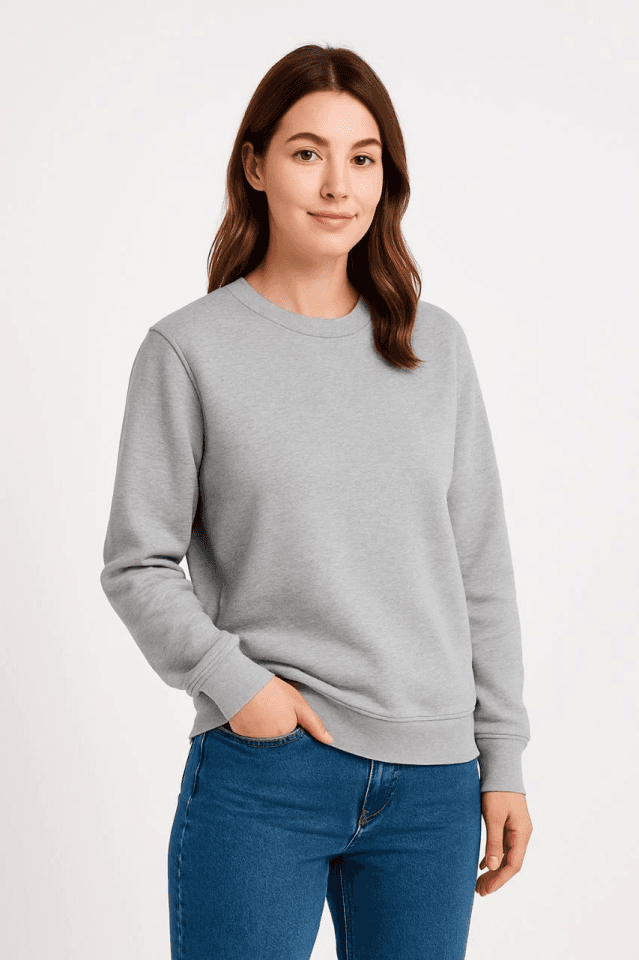 Üç İplik Düz Bisiklet Yaka SweatShirt - Gri — görsel 1/2