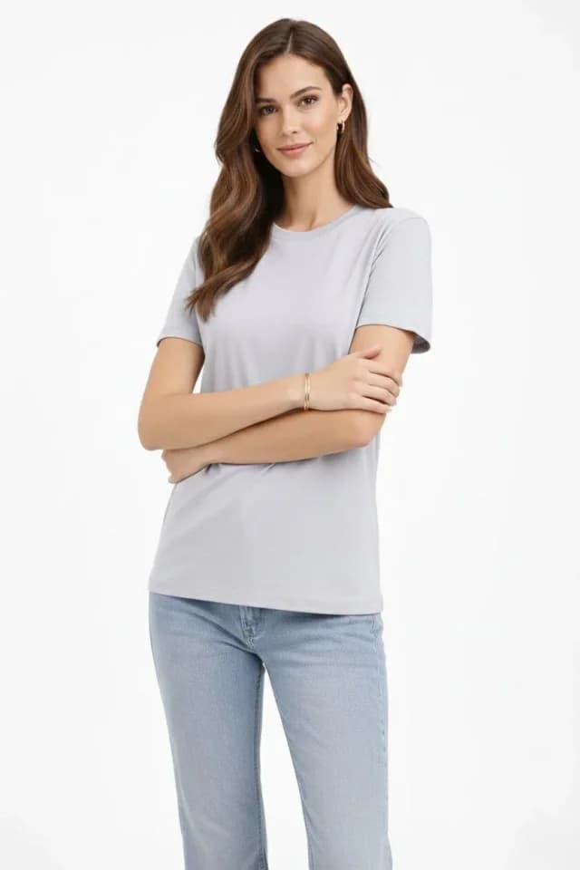 Bisiklet Yaka Tişört Regular Kalıp Basic Pamuklu Günlük Kullanım T-shirt - Gri — görsel 1/4