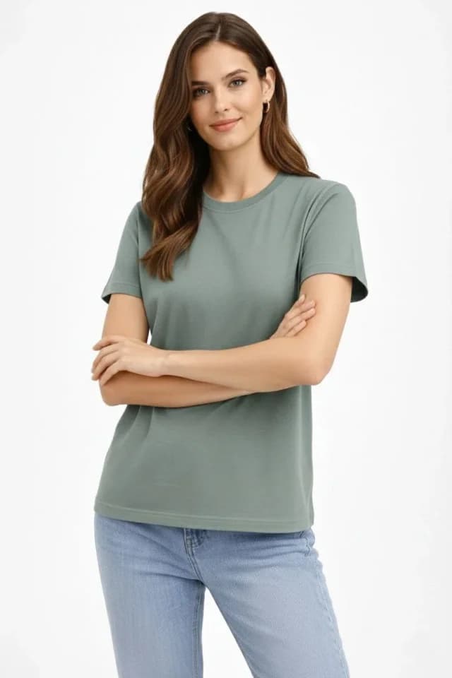 Bisiklet Yaka Tişört Regular Kalıp Basic Pamuklu Günlük Kullanım T-shirt - Mint Yeşili — görsel 1/4