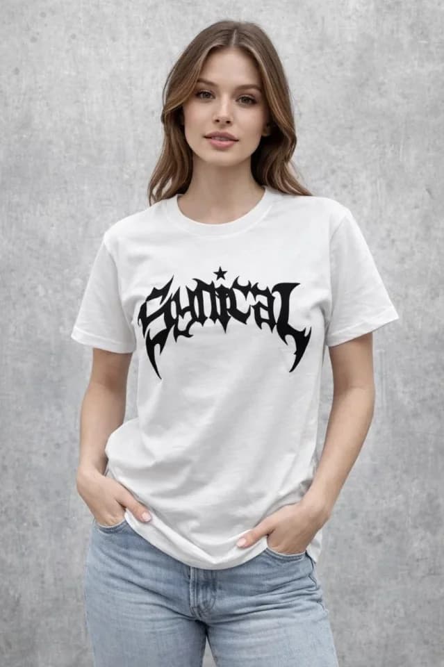 Bisiklet Yaka Ön Baskılı Kısa Kollu Tişört Streetwear Günlük Basic Pamuklu T-shirt - Beyaz — görsel 1/4