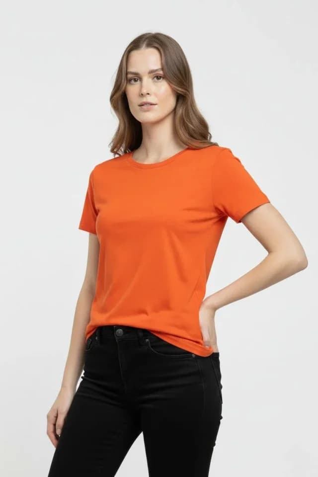 T-Shirt Bisiklet Yaka Slim Fit Likralı Tişört Günlük Basic Body - Turuncu — görsel 1/3