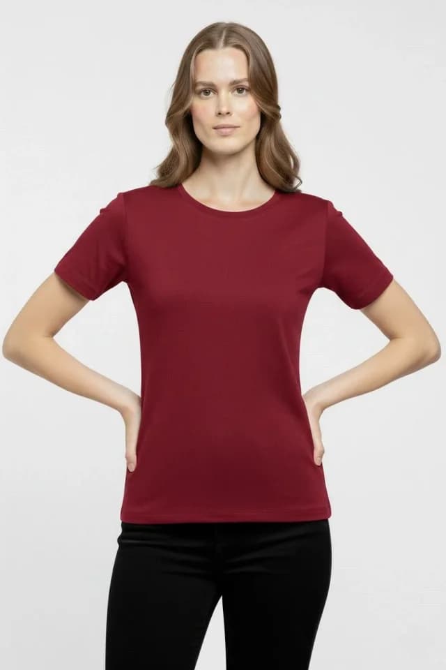 T-Shirt Bisiklet Yaka Slim Fit Likralı Tişört Günlük Basic Body - Bordo — görsel 1/3