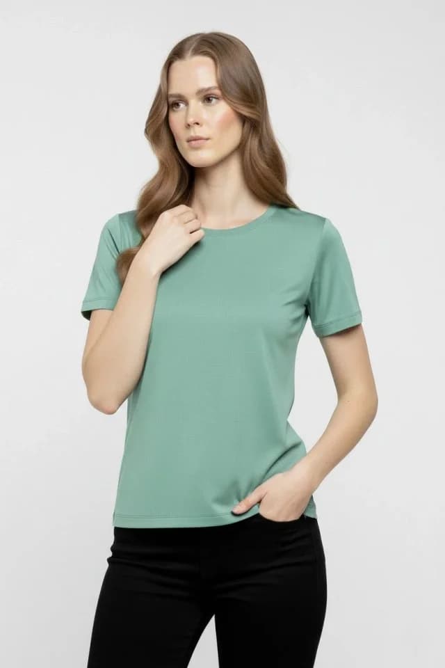T-Shirt Bisiklet Yaka Slim Fit Likralı Tişört Günlük Basic Body - Mint Yeşili — görsel 1/4