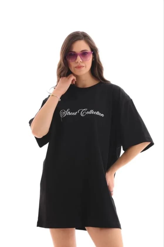 Baskılı T-Shirt Kısa Kol Bisiklet Yaka Regular Rahat Kalıp Günlük Tişört - Siyah — görsel 1/4