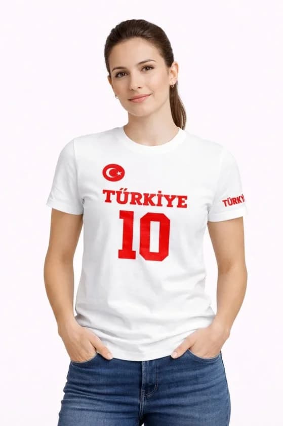 TÜRKİYE Ay Yıldız Baskılı 10 Numara Forma Tişört Taraftar T-Shirt - Beyaz — görsel 1/3
