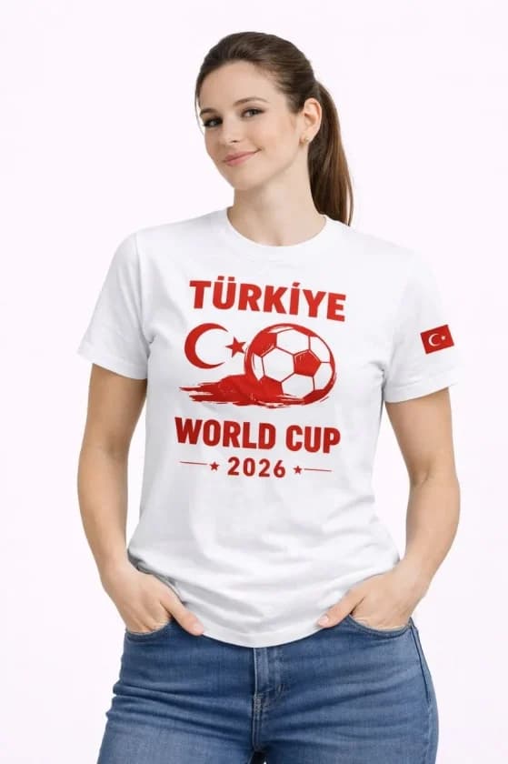 Türkiye World Cup 2026 Baskılı Tişört Futbol Temalı Forma T-Shirt - Beyaz — görsel 1/3
