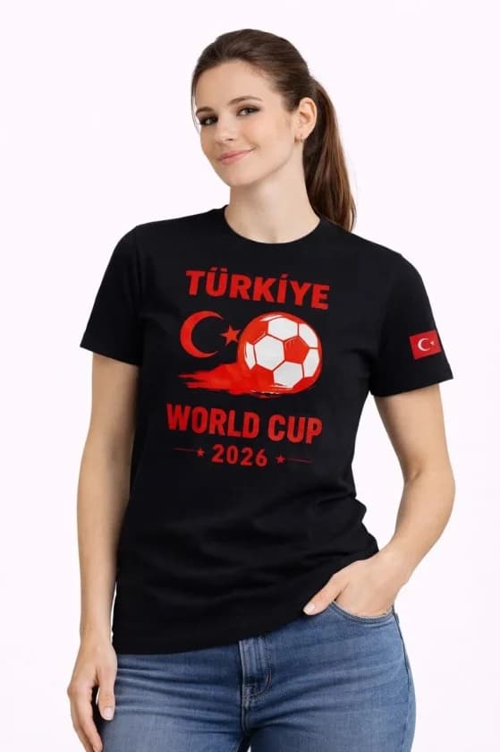 Türkiye World Cup 2026 Baskılı Tişört Futbol Temalı Forma T-Shirt - Siyah — görsel 1/3