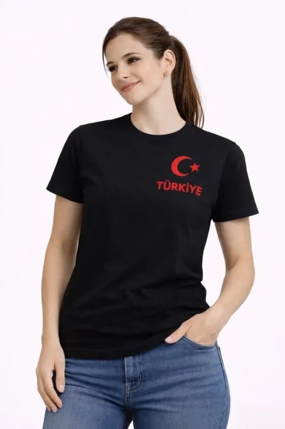 TÜRKİYE Ay Yıldız Baskılı Taraftar Forma T-Shirt - Siyah — görsel 1/3