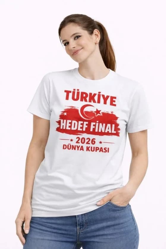 TÜRKİYE Baskılı Tişört Ay Yıldız 2026 Dünya Kupası Taraftar Forma T-Shirt - Beyaz — görsel 1/3