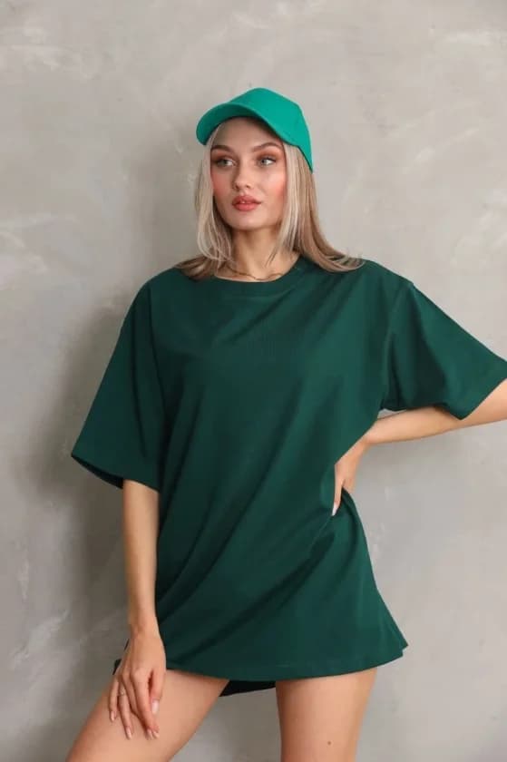Regular Fit Tişört Bisiklet Yaka Yazlık Kısa Kol Basıc T-Shirt - Yeşil — görsel 1/4
