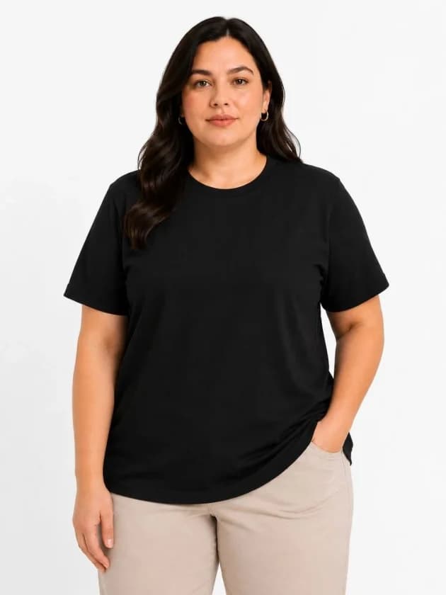 Battal Big Size Basic Tişört Bisiklet Yaka Rahat Kalıp T-Shirt - Siyah — görsel 1/3