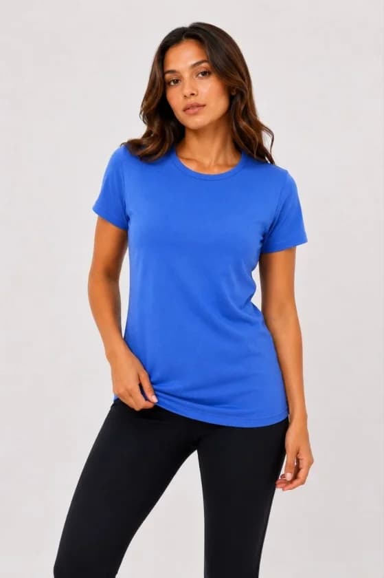 Basic Tişört Bisiklet Yaka Kısa Kol Günlük Yazlık Slim Fit T-Shirt - Mavi — görsel 1/3