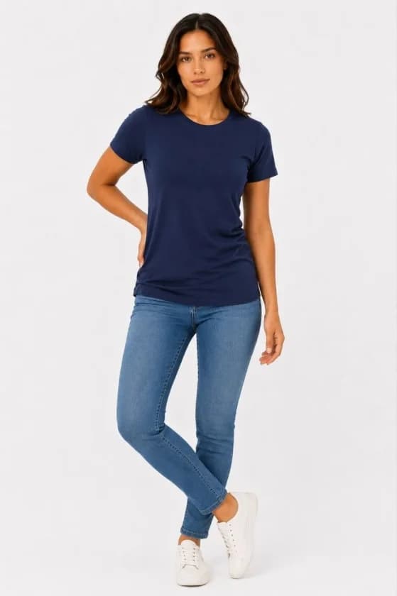 Basic Tişört Bisiklet Yaka Kısa Kol Günlük Yazlık Slim Fit T-Shirt - Lacivert — görsel 1/4