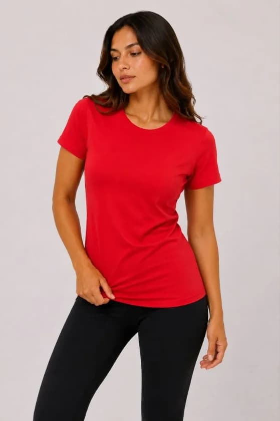 Basic Tişört Bisiklet Yaka Kısa Kol Günlük Yazlık Slim Fit T-Shirt - Kırmızı — görsel 1/3