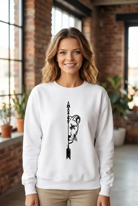 Sevgililer Günü Baskılı Oversize Bisiklet Yaka Sweatshirt - Beyaz — görsel 1/2