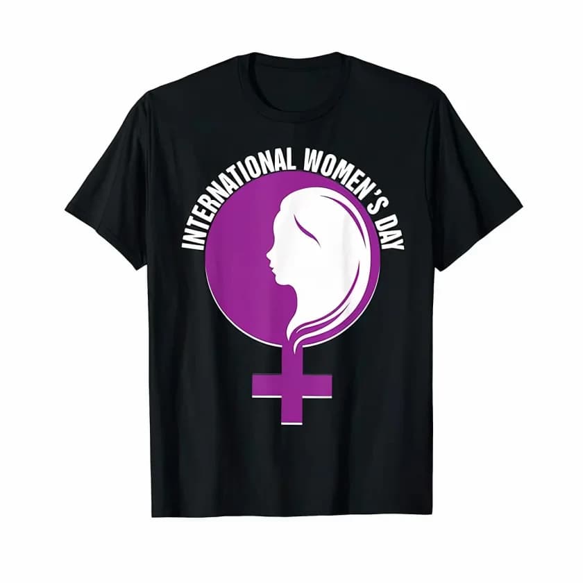 8 Mart Dünya Kadınlar Günü Baskılı Oversize Bisiklet Yaka T-shirt - Siyah — görsel 1/1