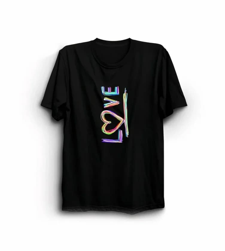 14 Şubat Sevgililer Günü Love Baskılı Oversize Bisiklet Yaka T-shirt - Siyah — görsel 1/1