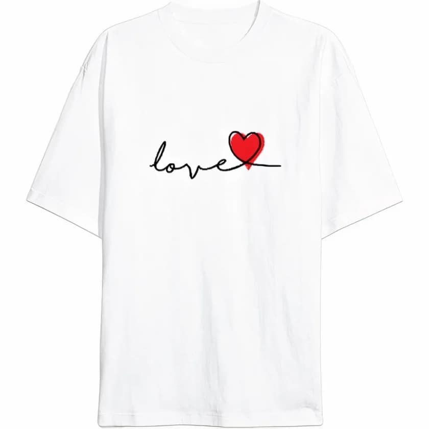 14 Şubat Tişört Sevgililer Günü İçin Özel Tasarım Love Baskılı T-shirt - Beyaz — görsel 1/1