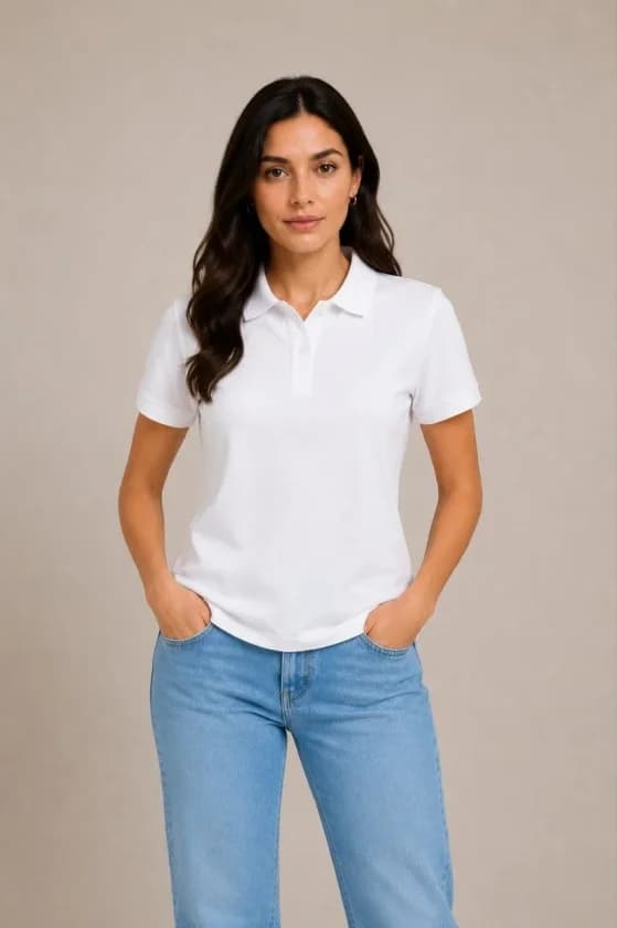 Polo Yaka Pike Kumaş Düğmeli Basic Tişört Günlük Rahat - Beyaz — görsel 1/4