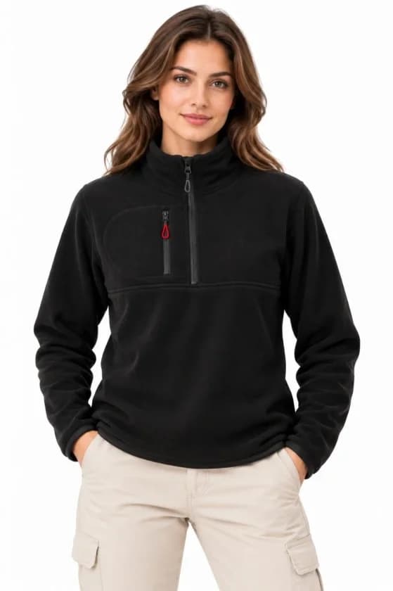 Polar Dik Yaka Yarım Fermuarlı Fermuarlı Göğüs Cepli Regular Fit Kışlık Sweatshirt - Siyah — görsel 1/2