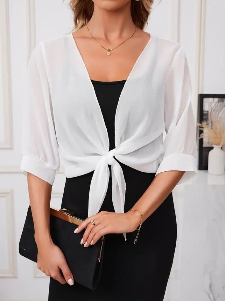 Kadın Truvakar Kol önden Bağlamalı Kısa şifon Bolero Ceket — görsel 1/7