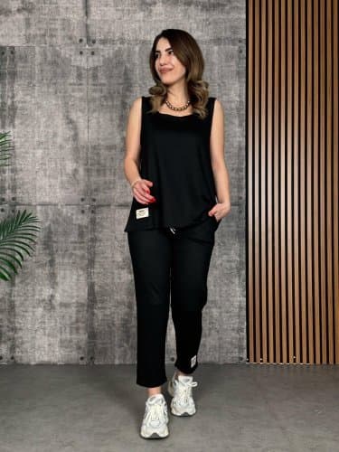 Kadın Askılı Yuvarlak Yaka Viskon Iki Iplik Bluz Ve Eşofman Altı Ikili Takım — görsel 1/4