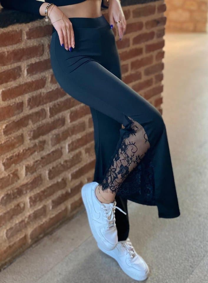 Kadın Dantel Eklemeli Ispanyol Paça Scuba Tayt Pantalon — görsel 1/8