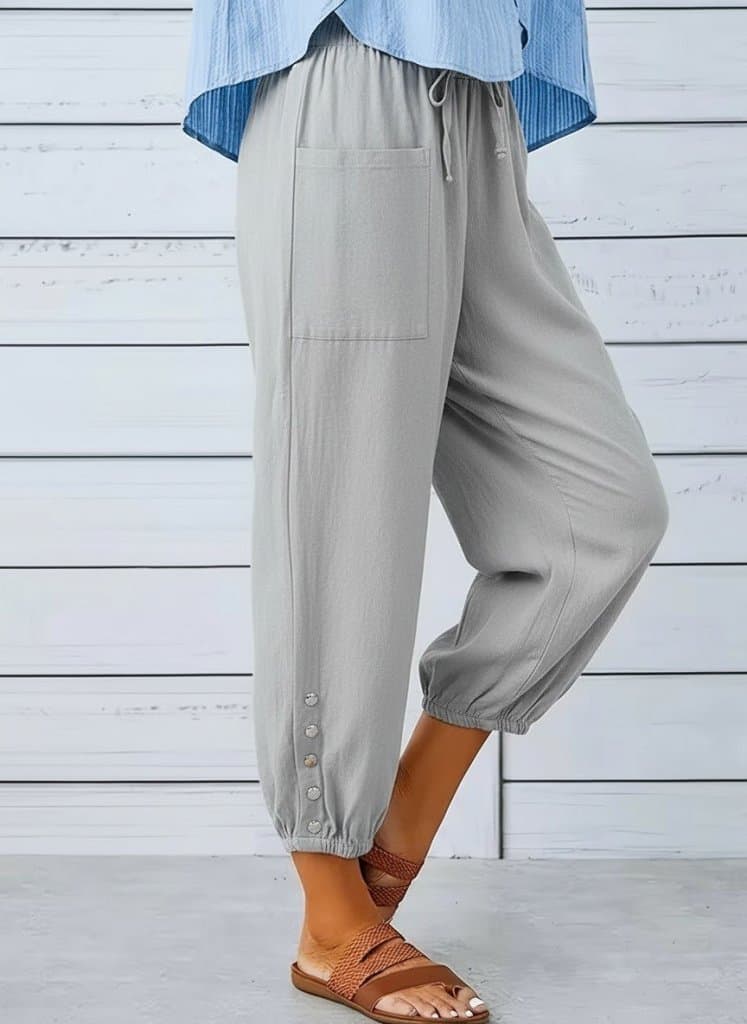 Kadın Beli Lastikli Bağcıklı Düğme Detaylı Pantolon — görsel 1/7