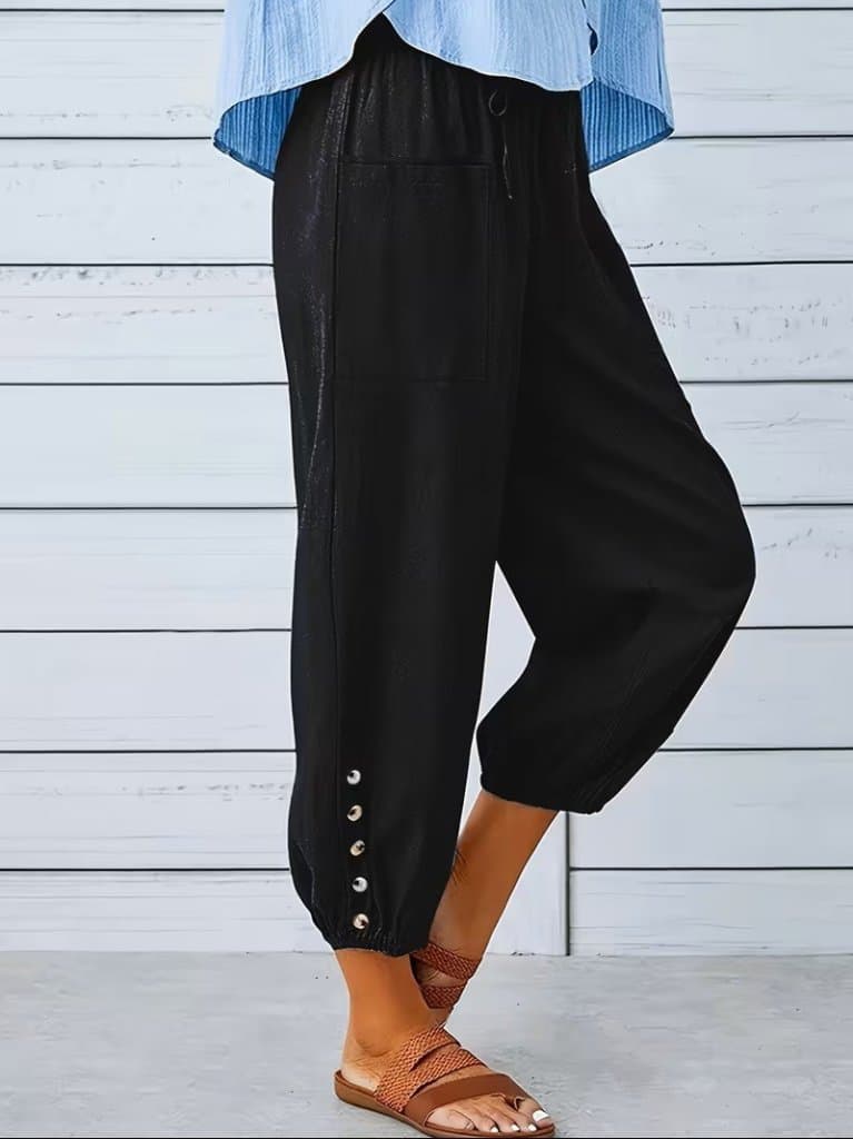 Kadın Beli Lastikli Bağcıklı Düğme Detaylı Pantolon — görsel 1/7